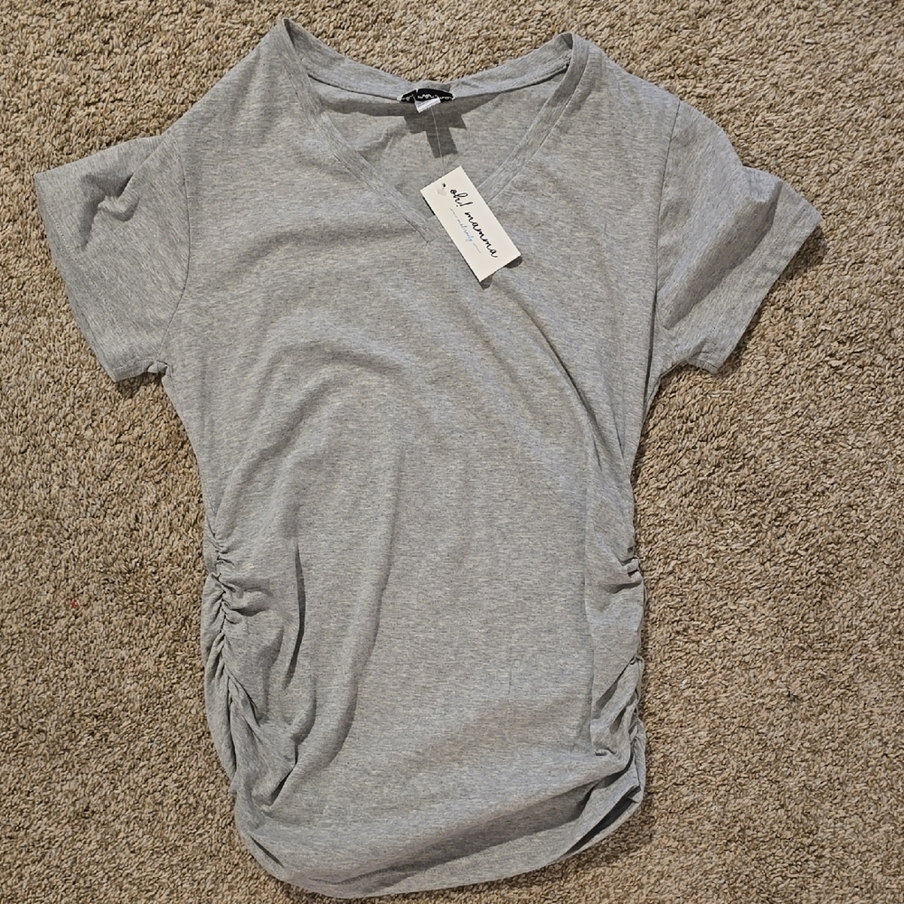 Gray V-Neck Ruched Women’s Top Maternity